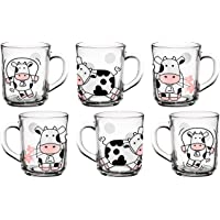 Vasos infantiles con mango- juego de 6 unidades- diseño de vaca de 220 ml- vasos de té- vasos de leche de cristal…